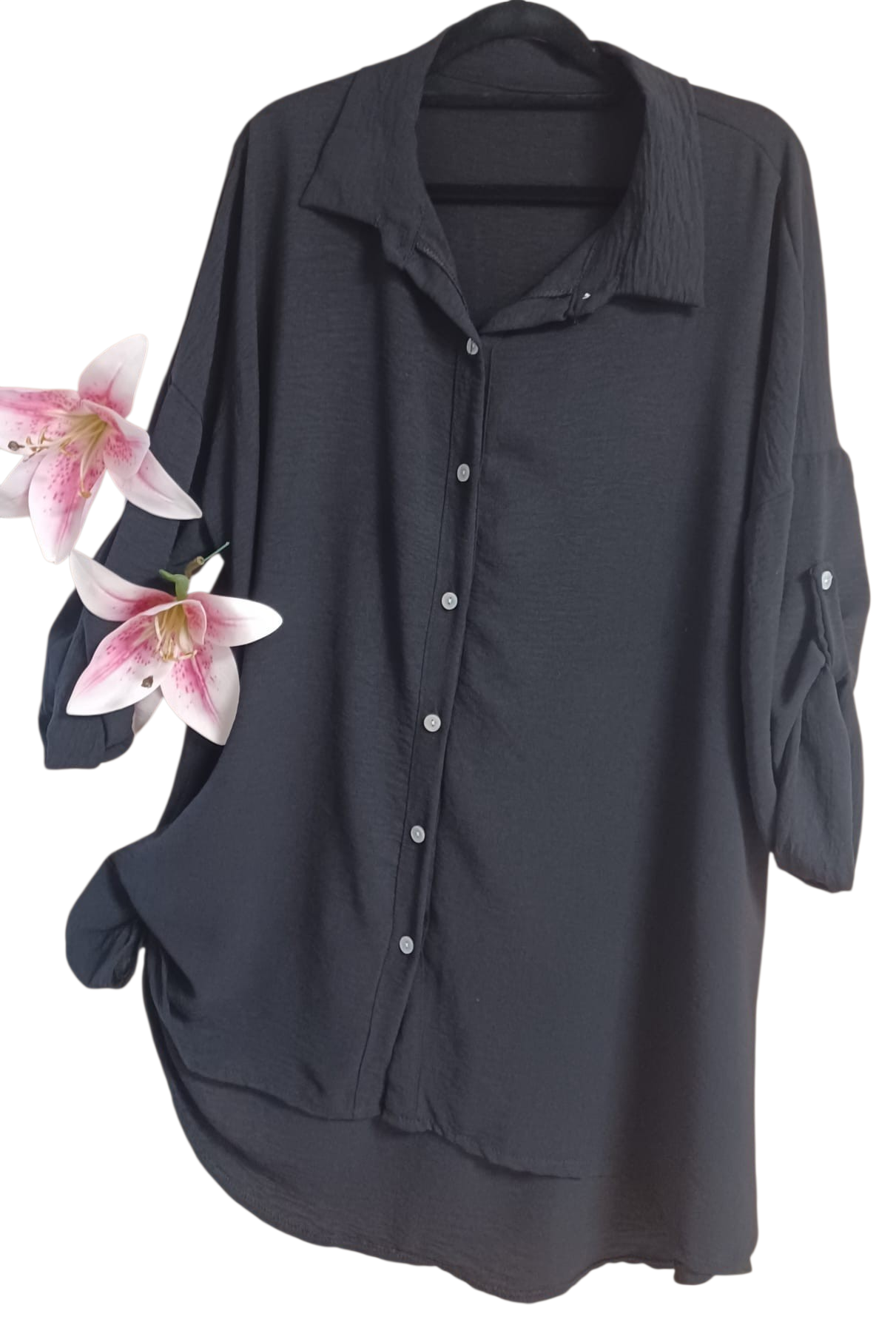 Italy Mode Oversize Longbluse Jäckchen Vokuhila Kofferware-Qualität 36-42 & 42-48 in vielen neuen Farben für Damen