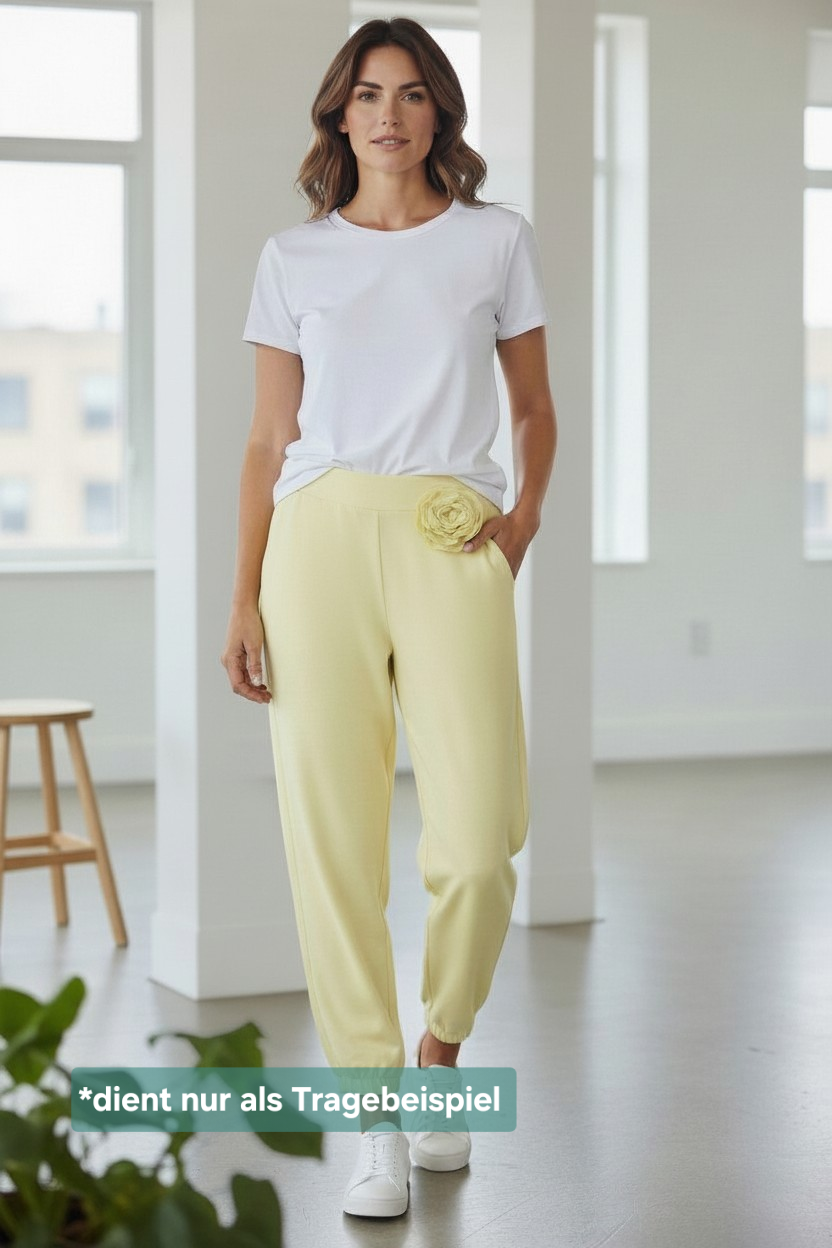 Italy Mode Softtouch Jogpants Blume Brosche 38-44/46 in tollen Farben Frühlingskollektion