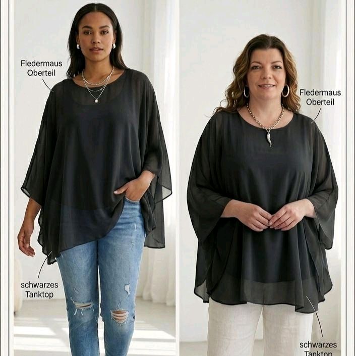 Italy Mode Butterfly Oversize Figurschmeichler Chiffon Tunika Bluse Onesize = 42 bis 48 in vielen Farben aktuelle Kollektion