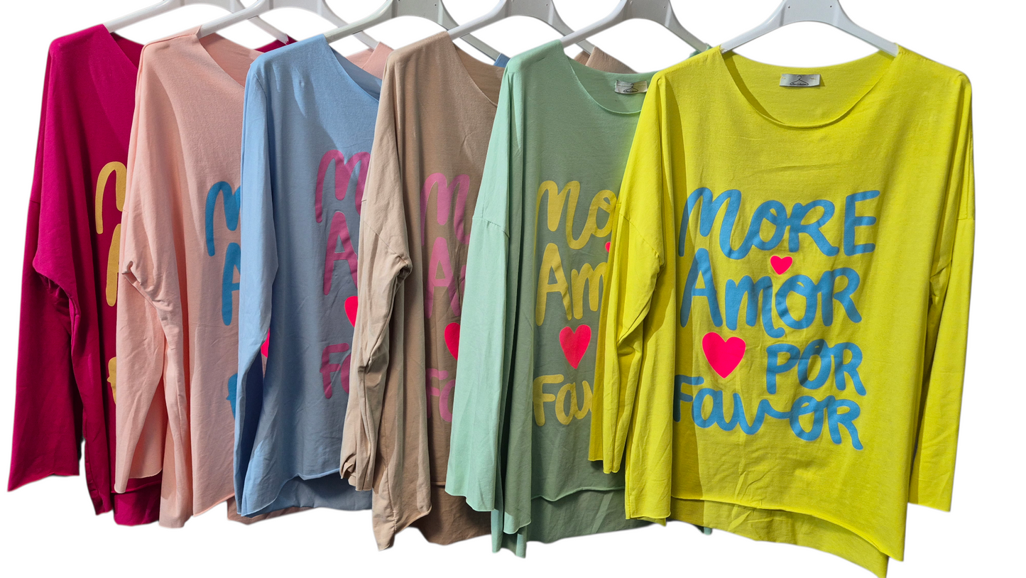 More Amor por favor Print Oversize Shirts Vokuhila 38-44/46 Baumwolle leger und lässig