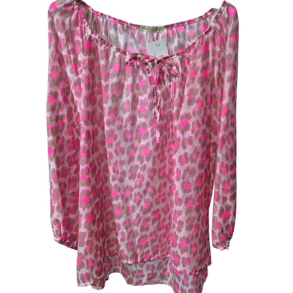 Italy Mode Sommer Oversize Leo-Style Tunika Bluse Luftig 38-44 Damenmode in Leopard-Print für stilvolle Outfits