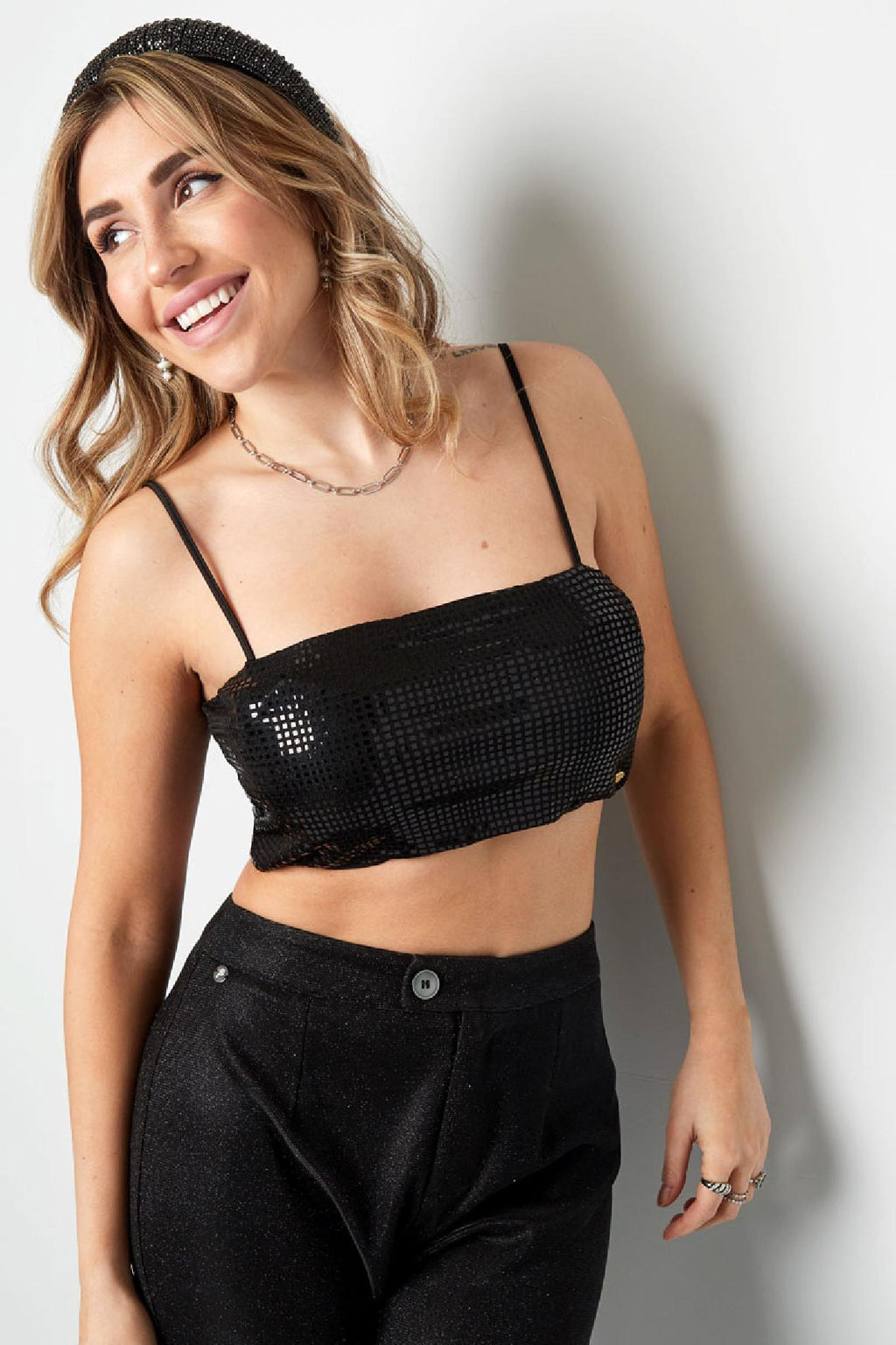 Hot Pailletten Bandeau Crop Träger-Top