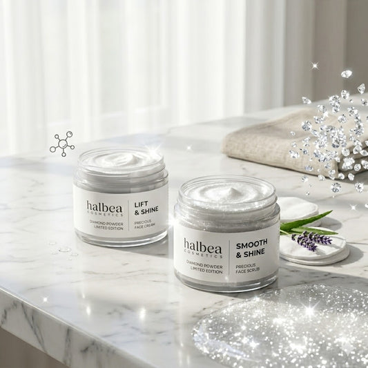 Halbea Cosmetics Diamond Glow Limited Edition Gesichtsscrub Peeling 'Smooth&Shine' mit Diamantpulver 50ml für strahlende Haut