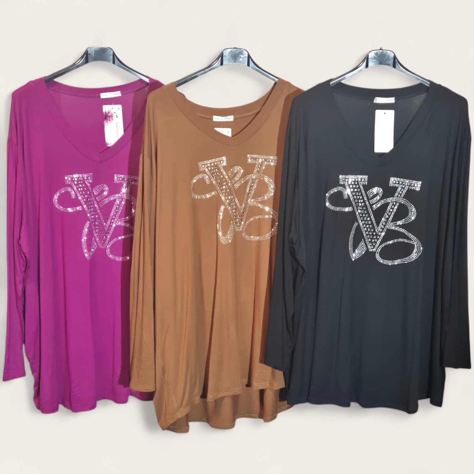 Bling Bling Longshirt Langarmshirt Strasssteine 48 50 52