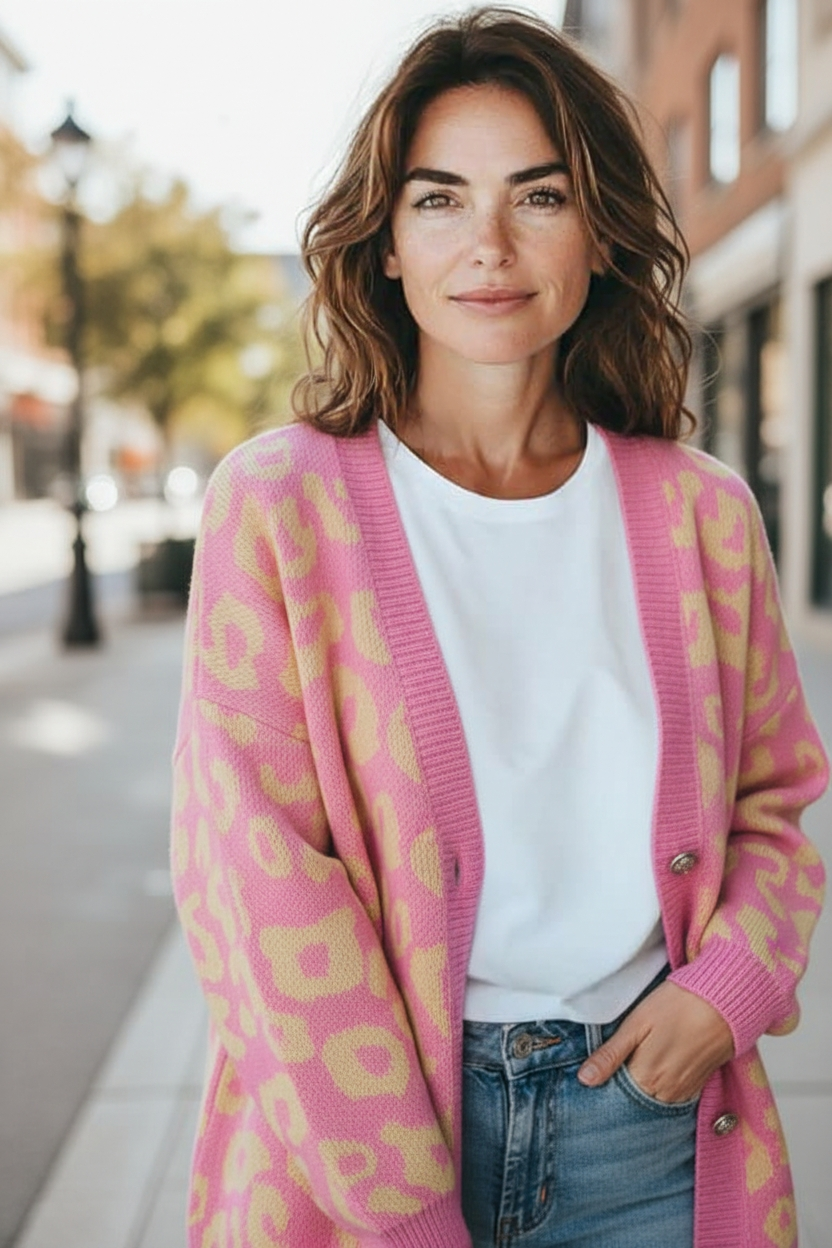 Lässige Oversize Long Strickjacke Pullover mit goldenen Knöpfen Leo-Style 38-46/48 in 3 Farben