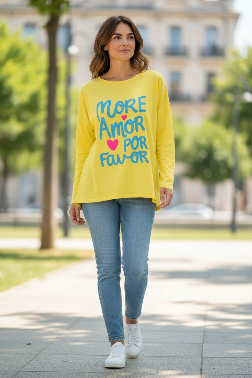 More Amor por favor Print Oversize Shirts Vokuhila 38-44/46 Baumwolle leger und lässig