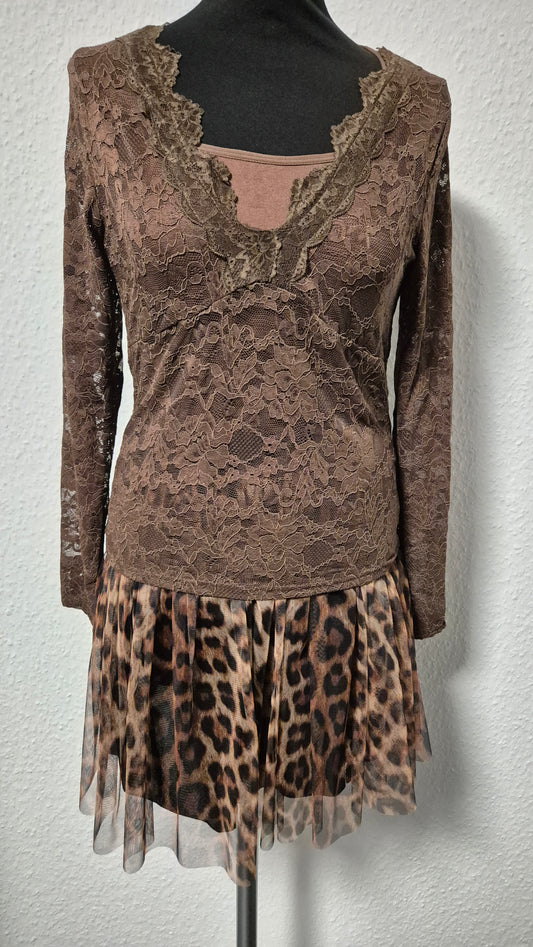 Trend Spitzen Oberteil Tunika M/L 38 40 42 Schoko Schwarz