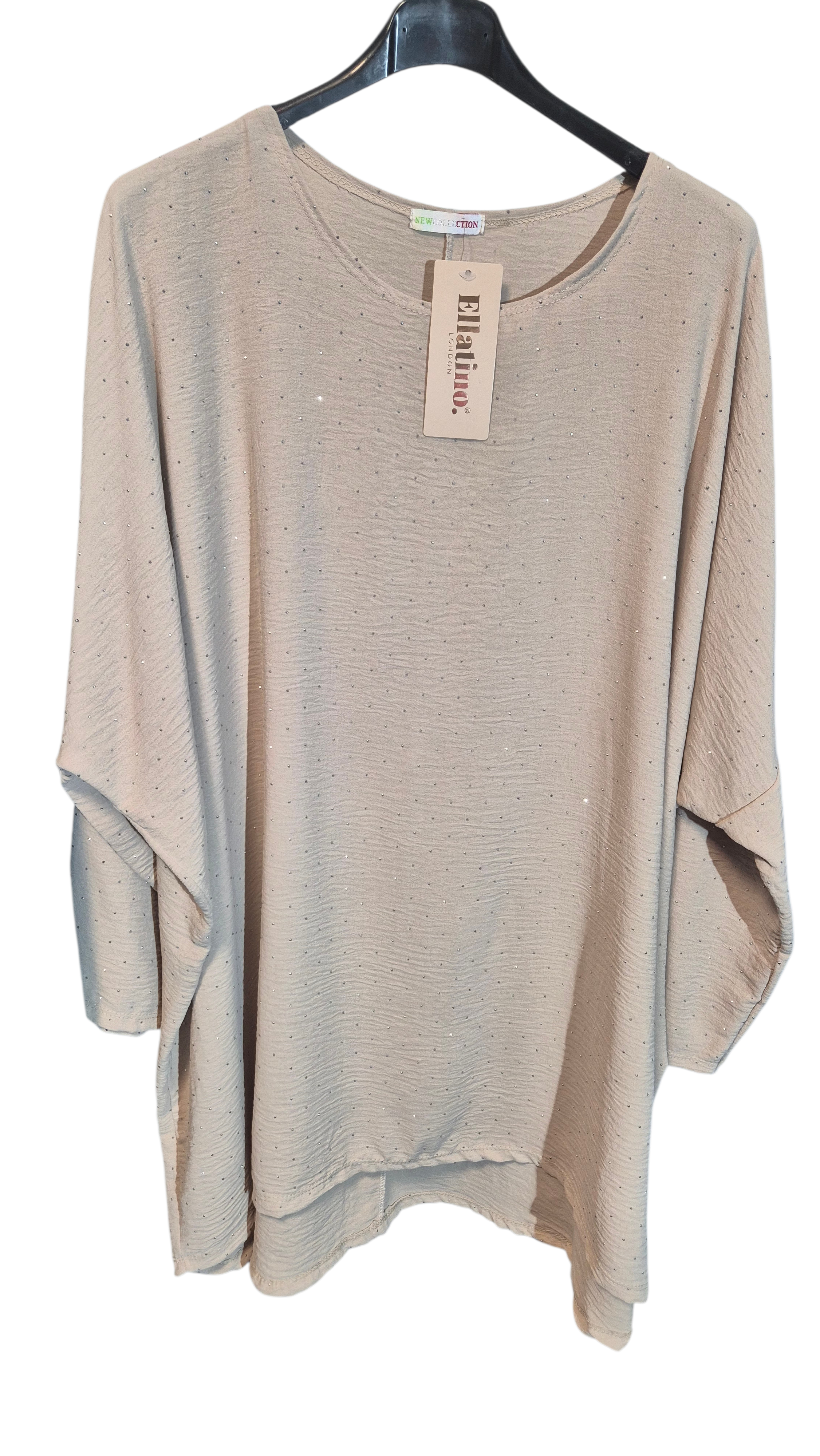 Bling Bling Oversize Longshirt Tunika Strasssteine 48 bis 54 in 4 Farben