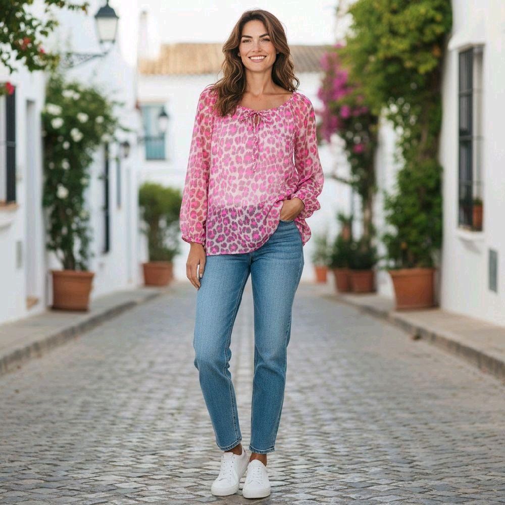 Italy Mode Sommer Oversize Leo-Style Tunika Bluse Luftig 38-44 Damenmode in Leopard-Print für stilvolle Outfits