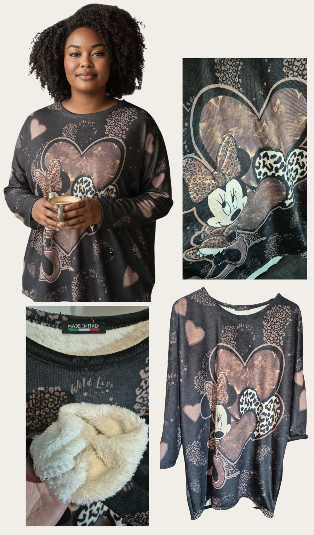 Sweet Motiv Longpullover Teddy gefüttert Leo-Style 42 44 46