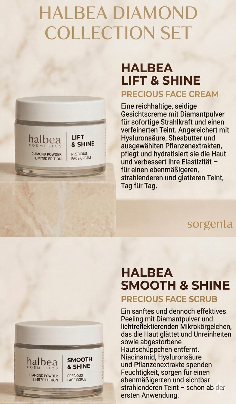 Halbea Cosmetics Diamond Glow Limited Edition - Gesichtscreme 'Lift & Shine' mit Diamantenpuder - 50ml für strahlende Haut