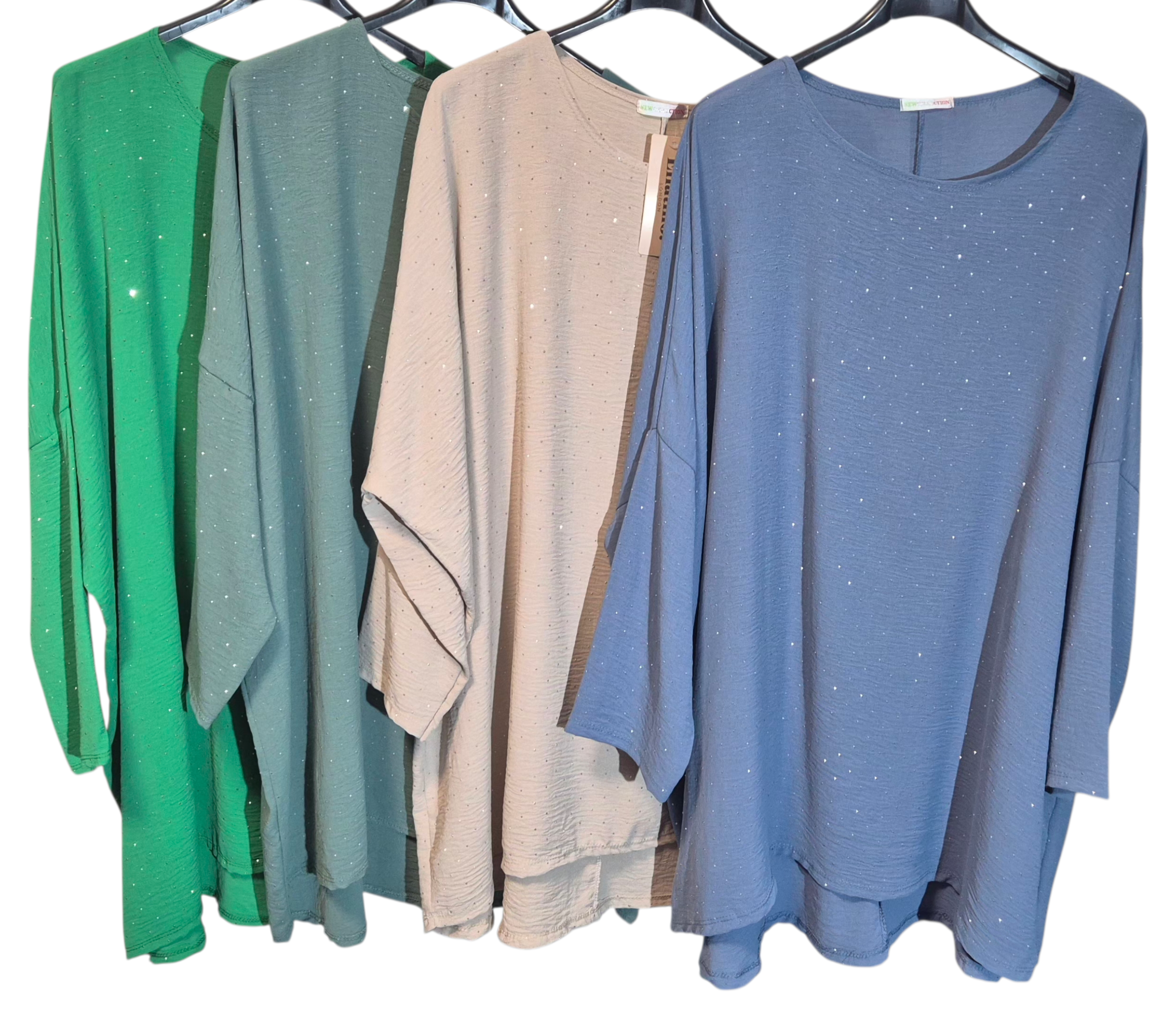 Bling Bling Oversize Longshirt Tunika Strasssteine 48 bis 54 in 4 Farben