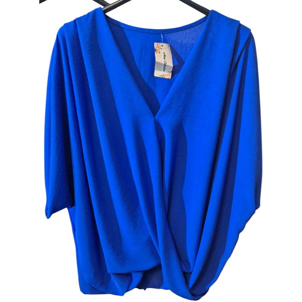 Italy Mode Figurschmeichler Tunika Bluse Twist Effekt kaschierend Gr. 46-50 Stilvoller Look Lockerer Schnitt Elegant