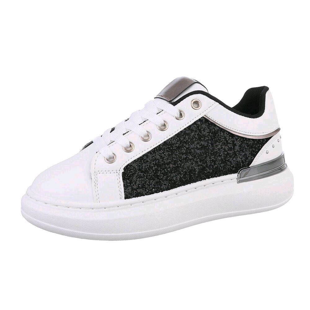 Mega Stylische Low Sneaker Schuhe Gr. 38 Schwarz Glitzer High Premium Qualität Kunstleder Bequem & Langlebig