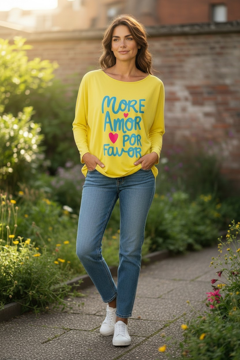 More Amor por favor Print Oversize Shirts Vokuhila 38-44/46 Baumwolle leger und lässig