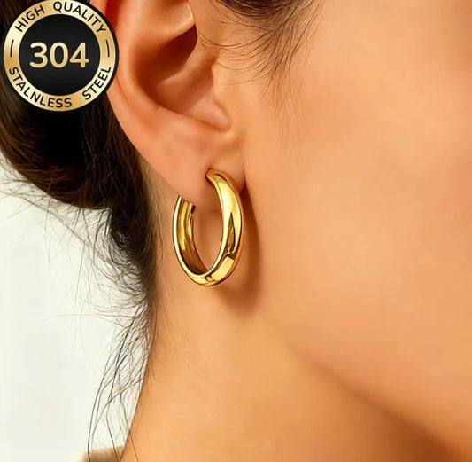 304 Edelstahl Chic meets schlicht Creolen Hoops Ohrringe Gold