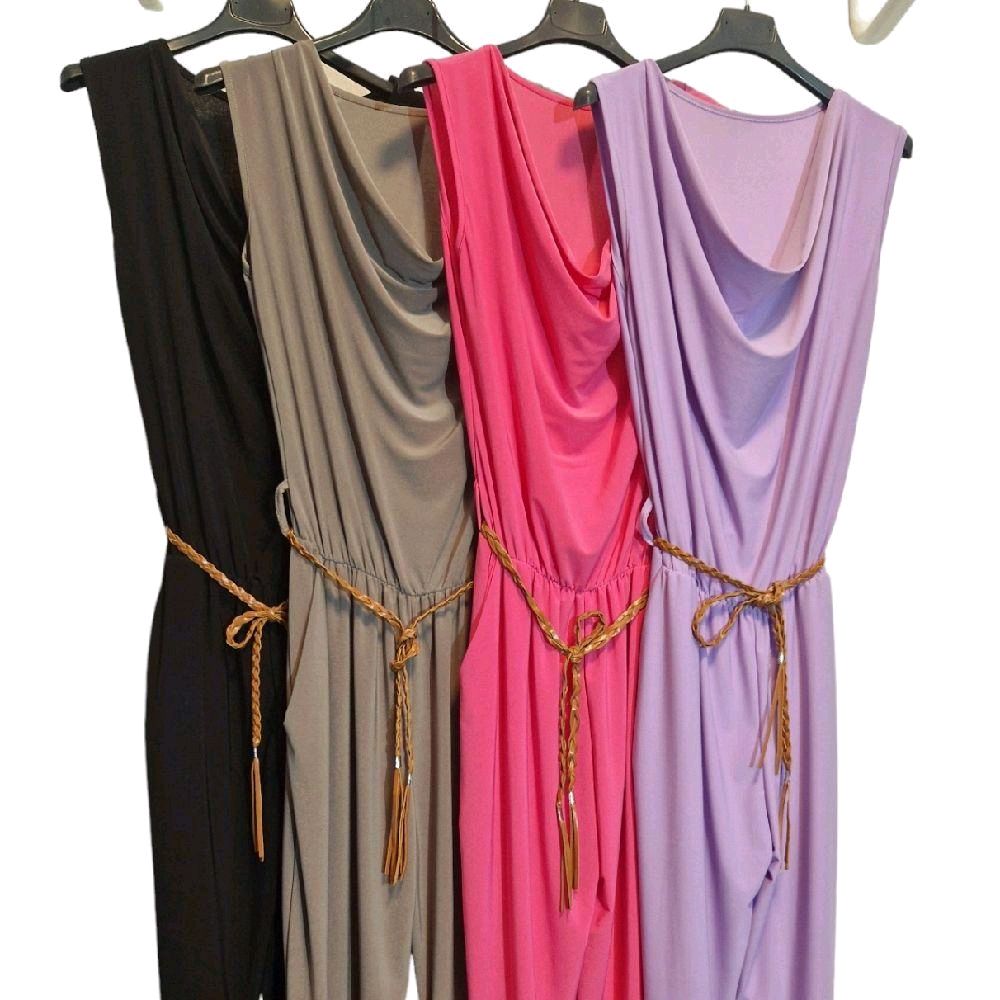Italy Mode Jumpsuit Overall Einteiler in 4 Farben Onesize für Gr. 36-40 Stilvoll und bequem mit Stretchanteil und Flechtgürtel