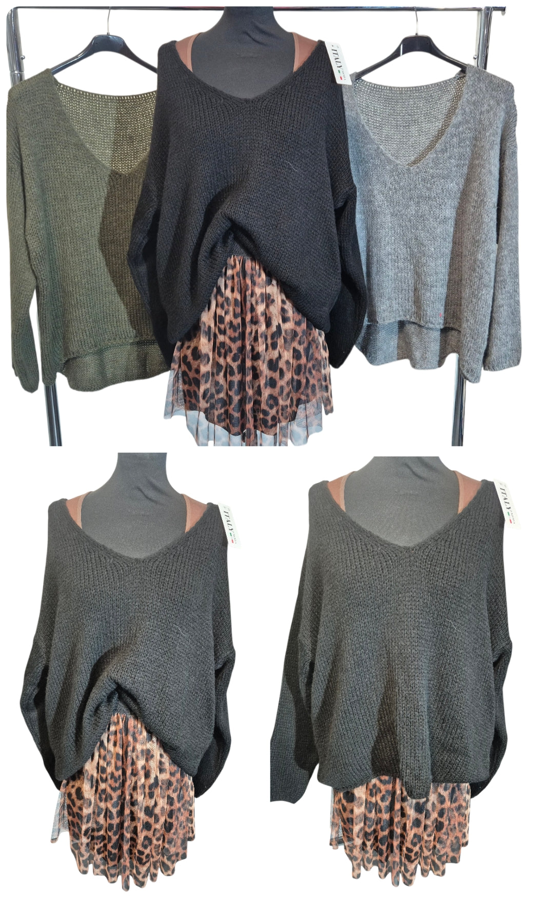 Basic Oversize V-Neck Strickpullover Vokuhila Onesize 38-44