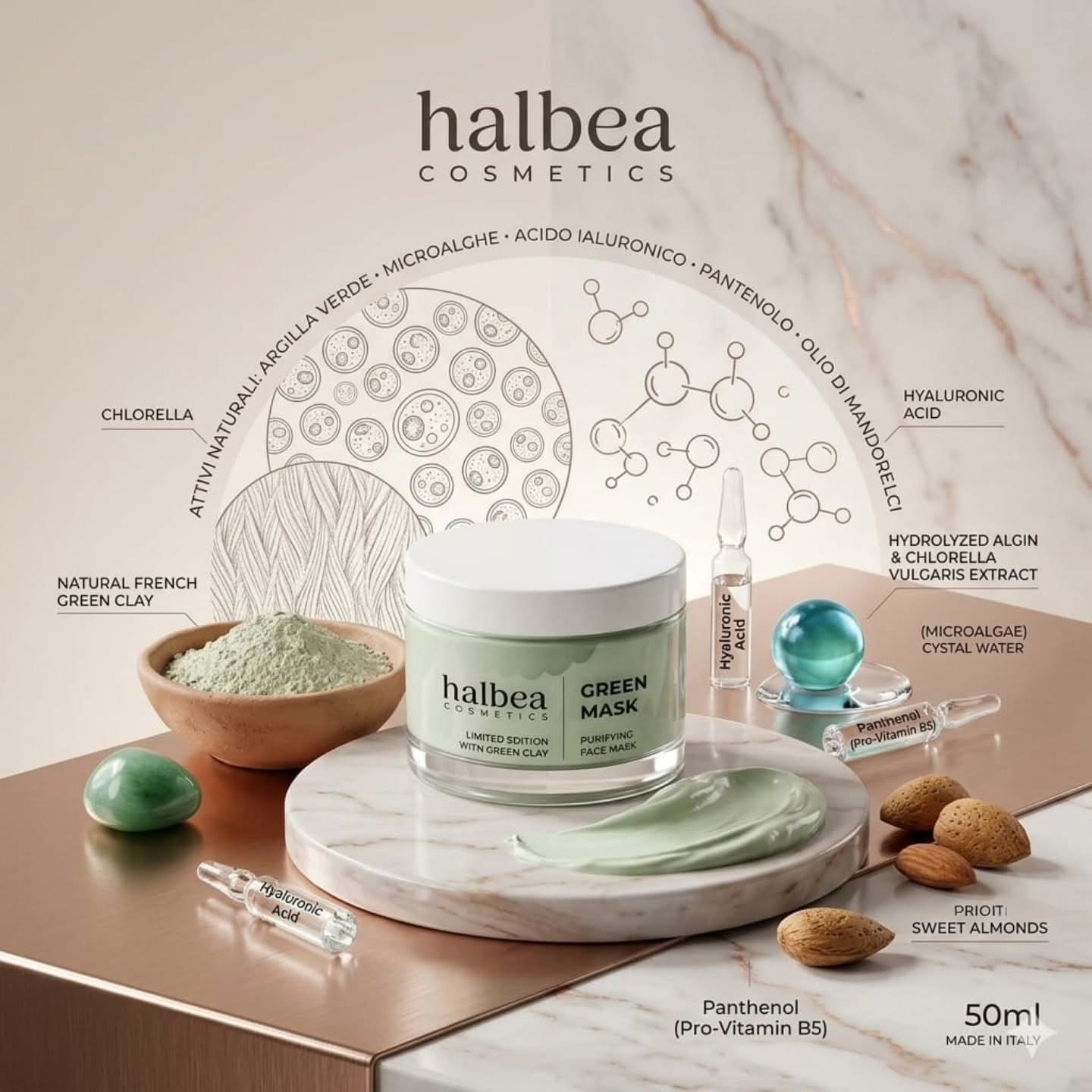 Halbea - Grüne Tonerde - Detox Reinigende Gesichtsmaske - Limited Edition - 50ml Vegan