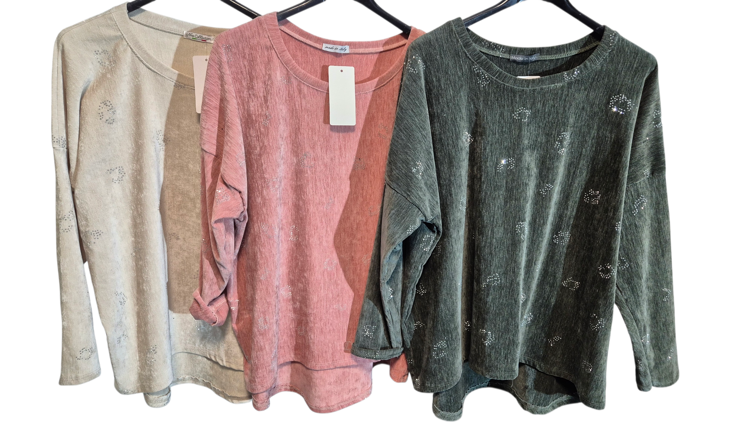 Bling Bling Velvet Oversize Pullover 42 44 46 in 3 Farben