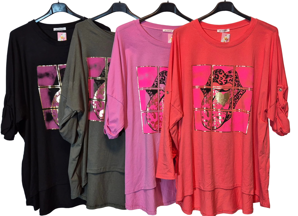 Curvy Size Shirt Longsleeve mit coolem Motiv 48 50 52 in 4 Farben