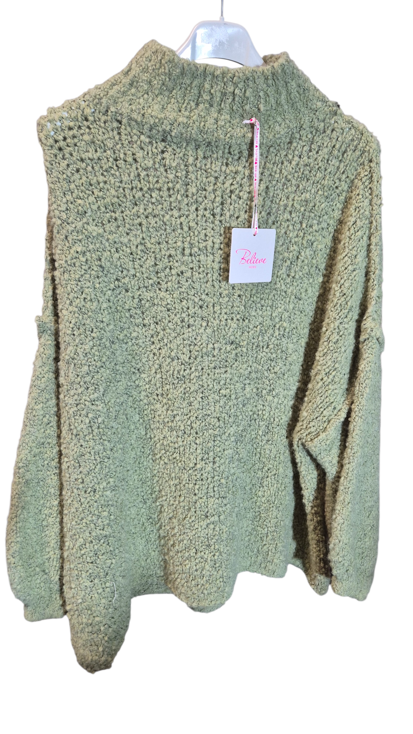Oversize Boucle Flausch-Strickpullover Bestseller 38 bis 48 Onesize Pastell Salbeigrün