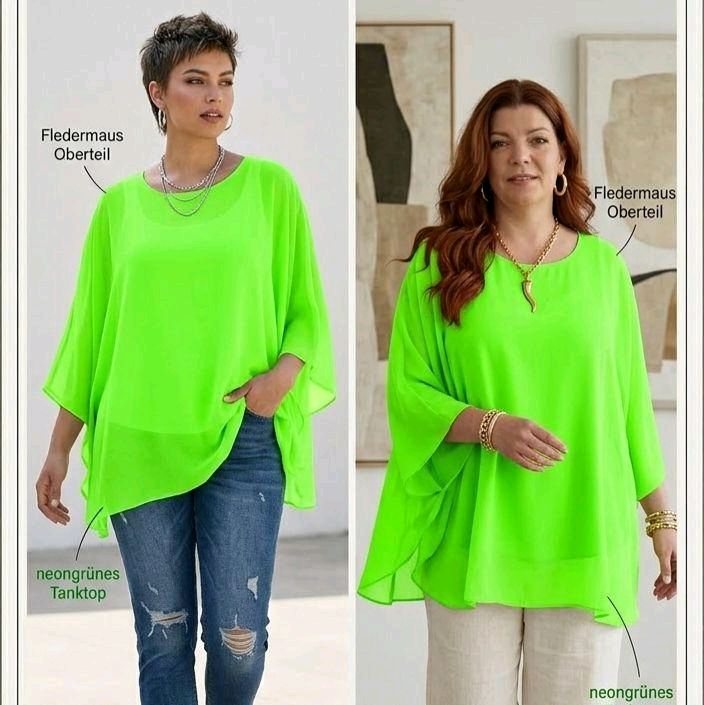 Italy Mode Butterfly Oversize Figurschmeichler Chiffon Tunika Bluse Onesize = 42 bis 48 in vielen Farben aktuelle Kollektion