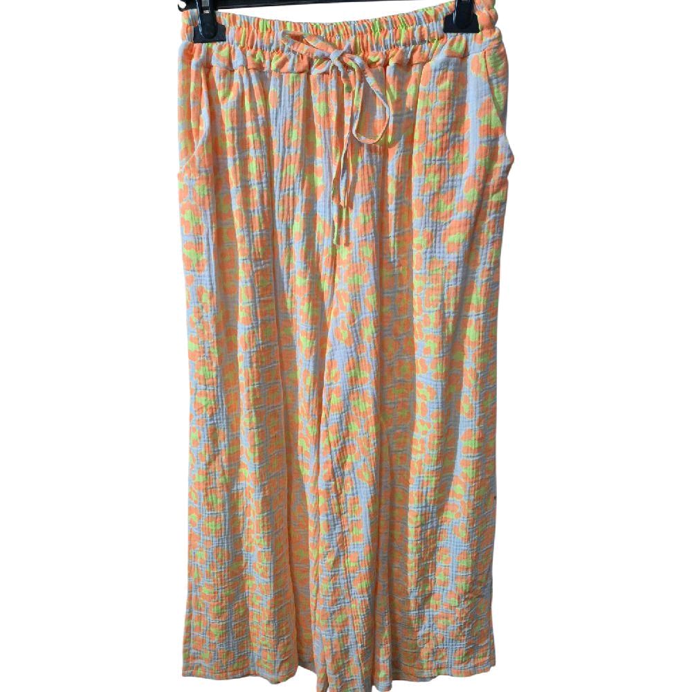 Italy Mode Premium Musselin Leo-Style Hose Weites Bein 38-44 Sommer Hosen