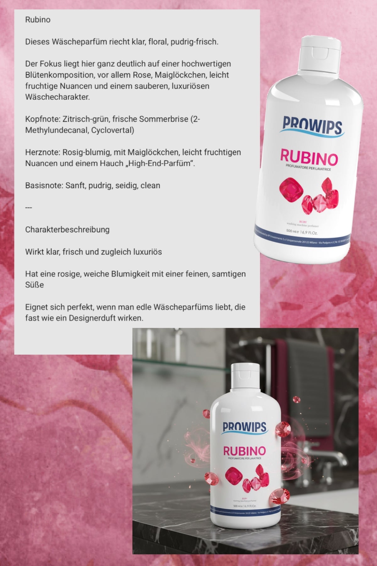 PROWIPS Wäscheduft 💎 Parfüm für Waschmaschinen -  Frische + Pflege für Textilien 500ml  hochkonzentriert / vegan