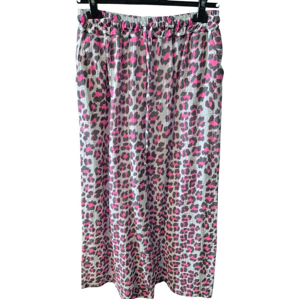 Italy Mode Premium Musselin Leo-Style Hose Weites Bein 38-44 Sommer Hosen