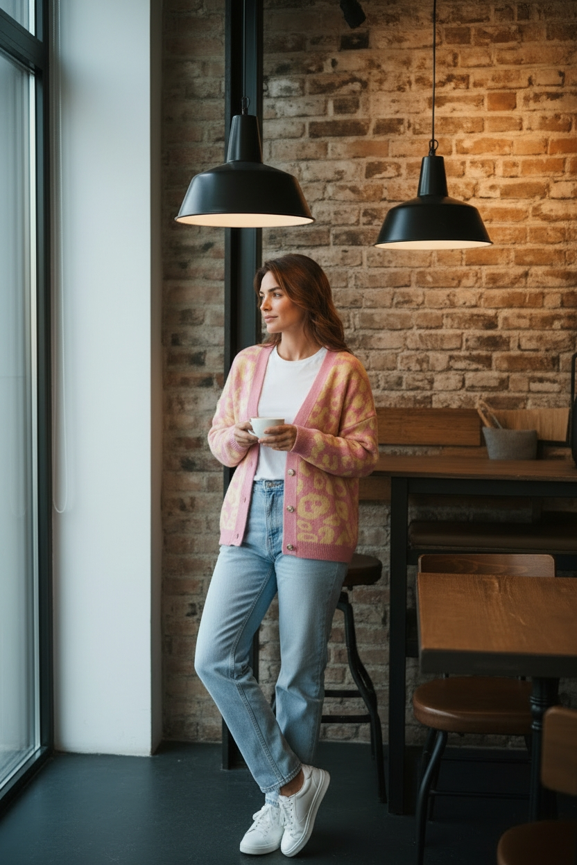 Lässige Strickjacke Pullover mit goldenen Knöpfen Leo-Style 38-44/46 in 4 Farben
