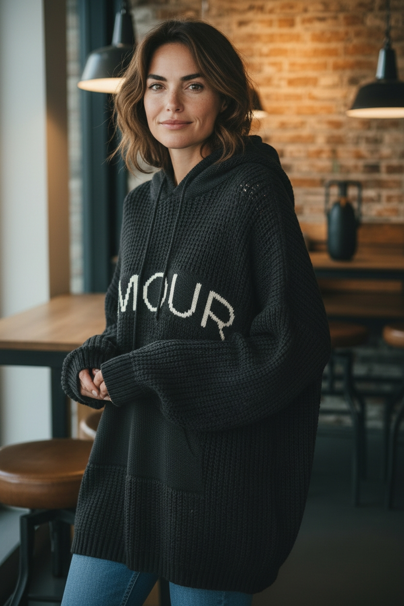 Amour Oversize lockerer Longpullover Hoodie-Style Onesize ab Gr. 40 bis 48