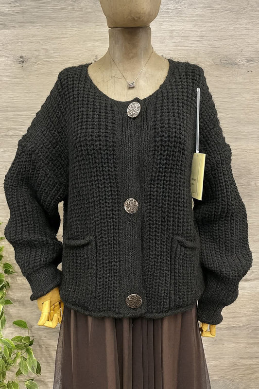 Croppy Oversize Strickjacke Große Metall Knöpfe Gr. 38-46 Onesize
