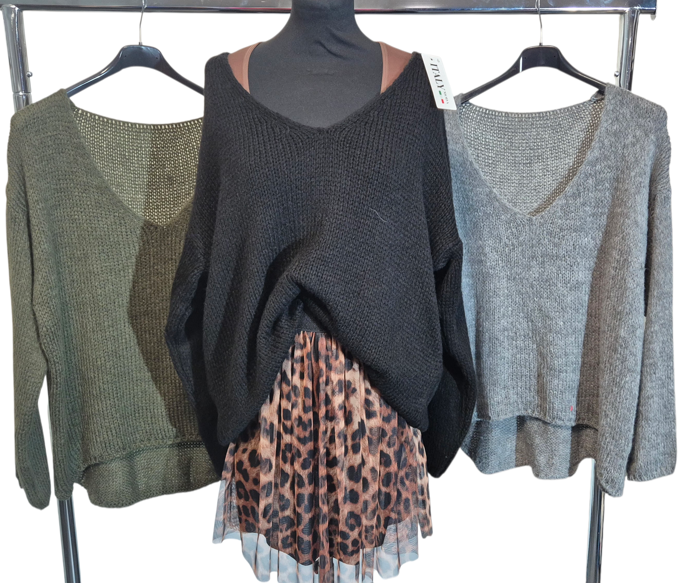 Basic Oversize V-Neck Strickpullover Vokuhila Onesize 38-44