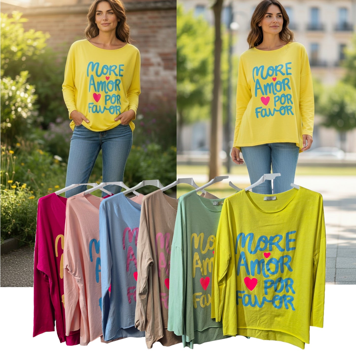More Amor por favor Print Oversize Shirts Vokuhila 38-44/46 Baumwolle leger und lässig