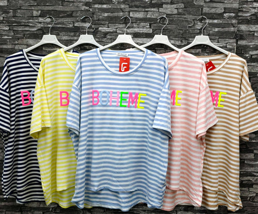 Italy Mode Boheme Oversize Shirt Stripes 42 44 46 Casual Look