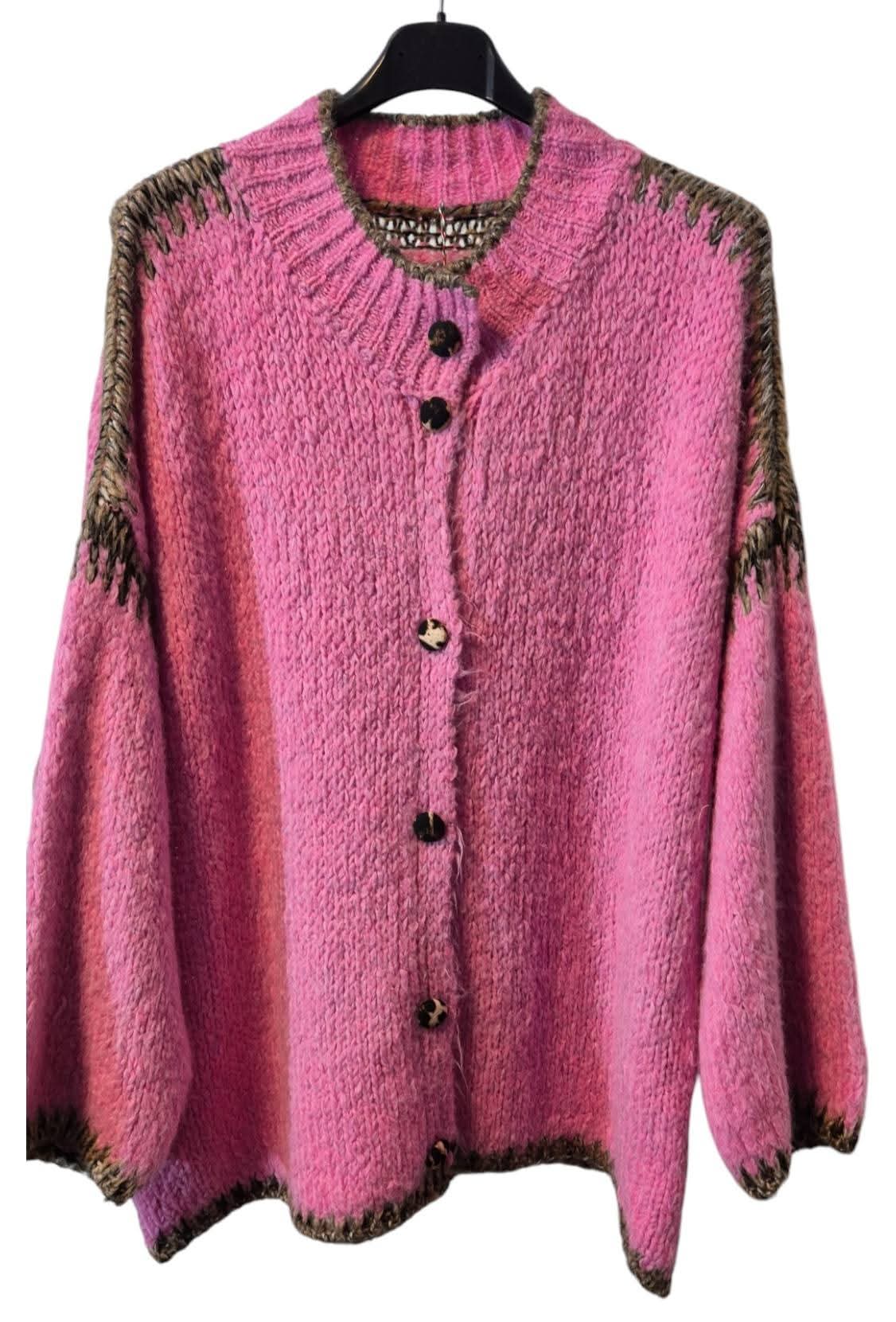 Italy Mode 🇮🇹 Oversize Kuschel Strickjacke Candy Pink Leo ONESIZE  Blogger Style