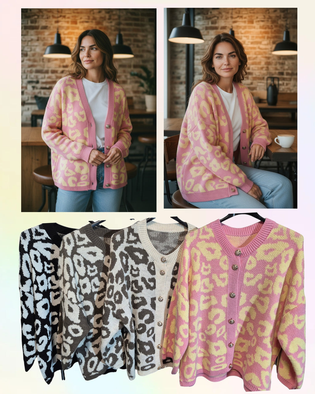 Lässige Strickjacke Pullover mit goldenen Knöpfen Leo-Style 38-44/46 in 4 Farben