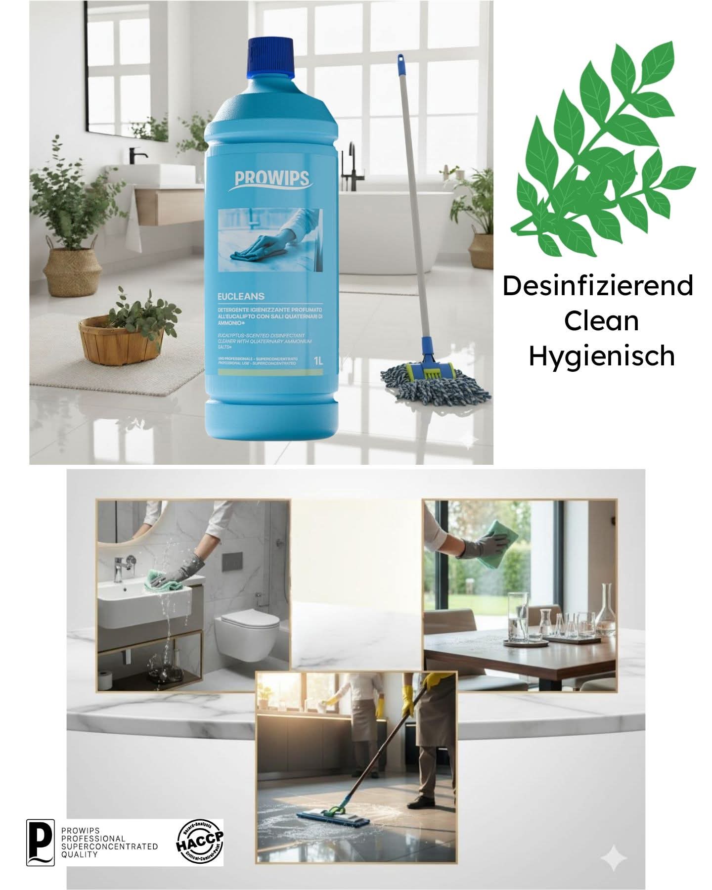 PROWIPS EUCLEANS - mit Eukalyptus Küchenreiniger 💎 Profi Desinfektionsmittel HCCAP hochkonzentriert