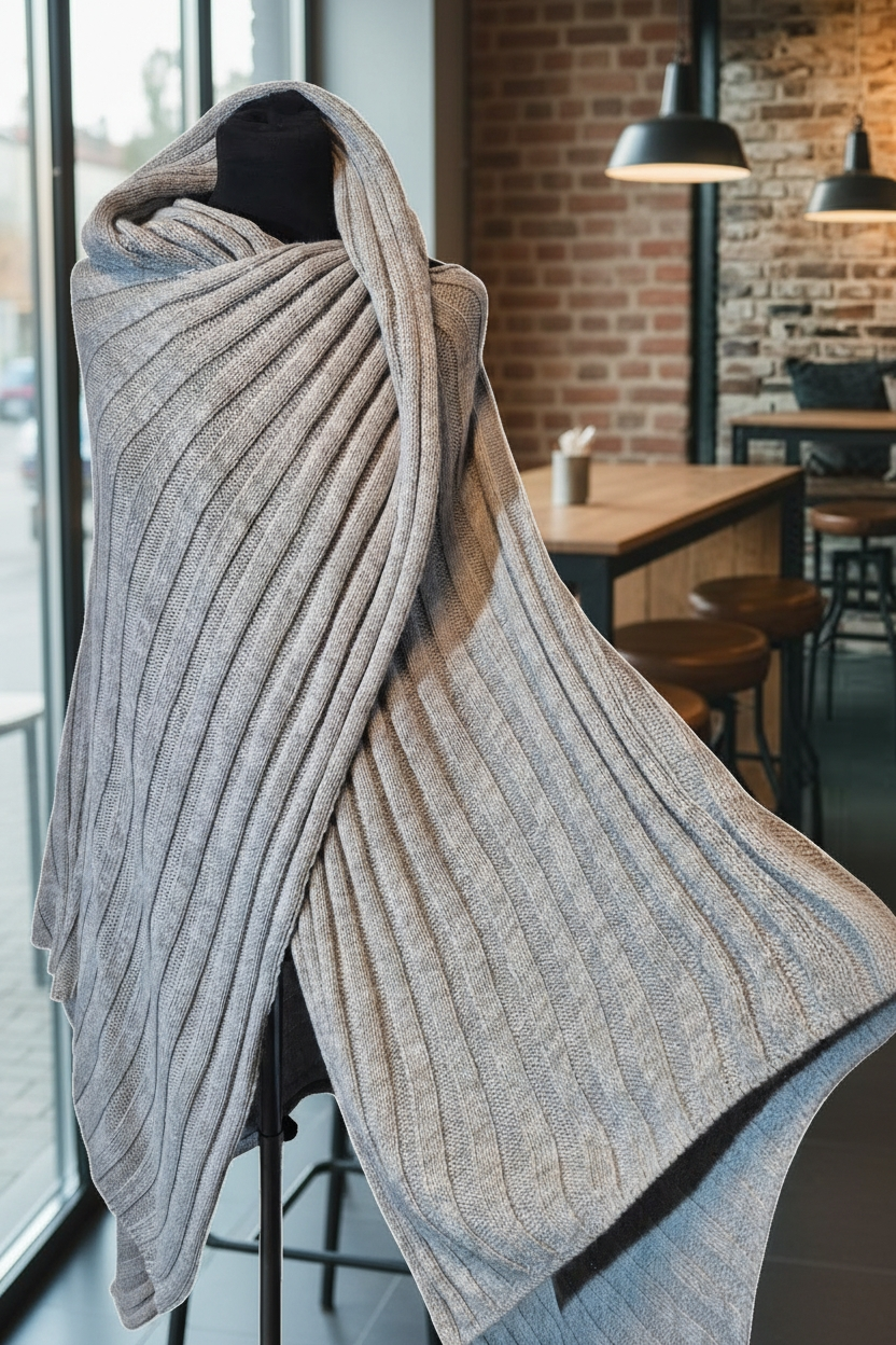 Ital. Mode Poncho-Style Cape Cardigan Long Pullover Grau ONESIZE