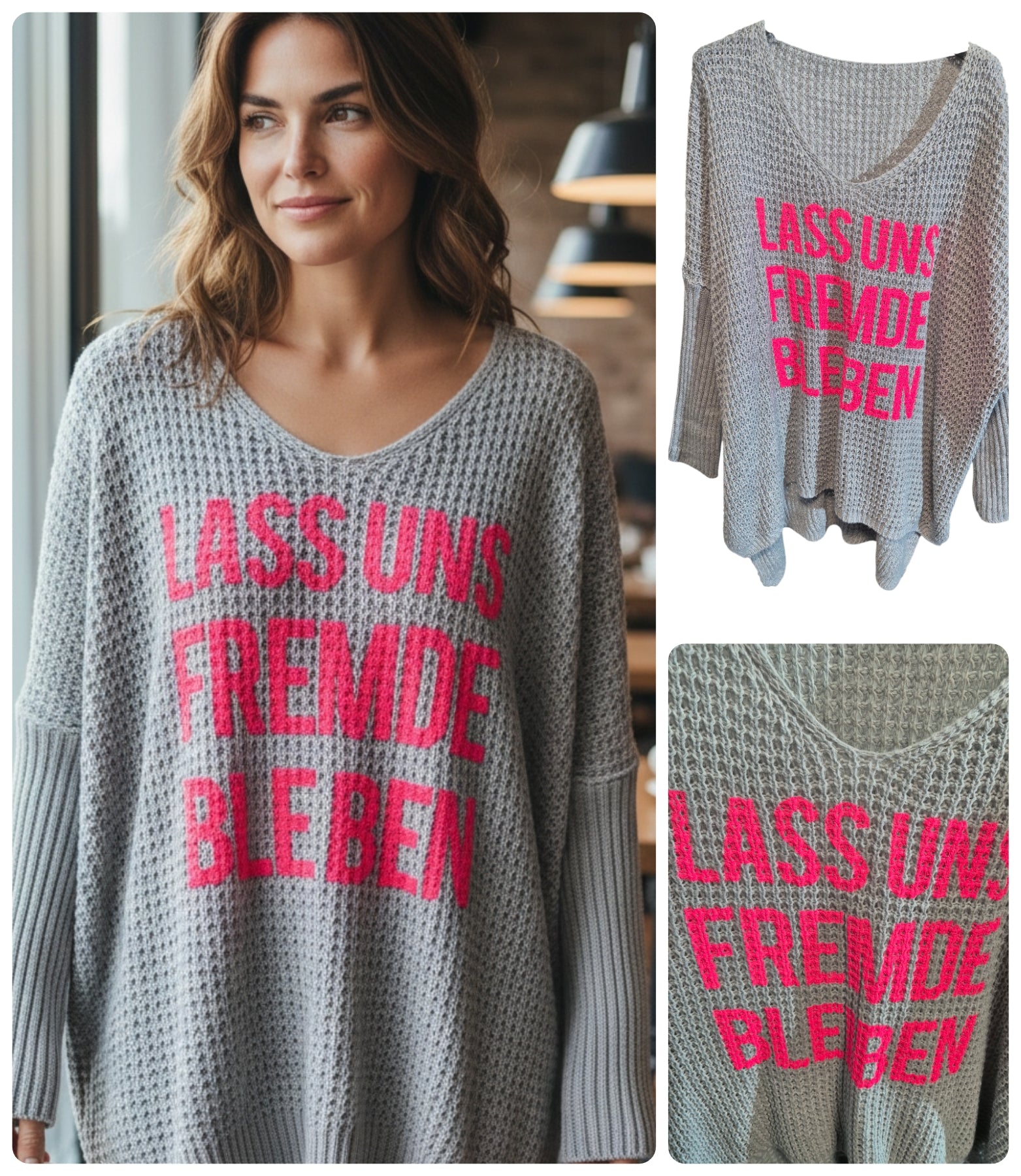 LASS UNS FREMDE BLEIBEN - Super Oversize Longpullover Strickjacke Onesize 38-52