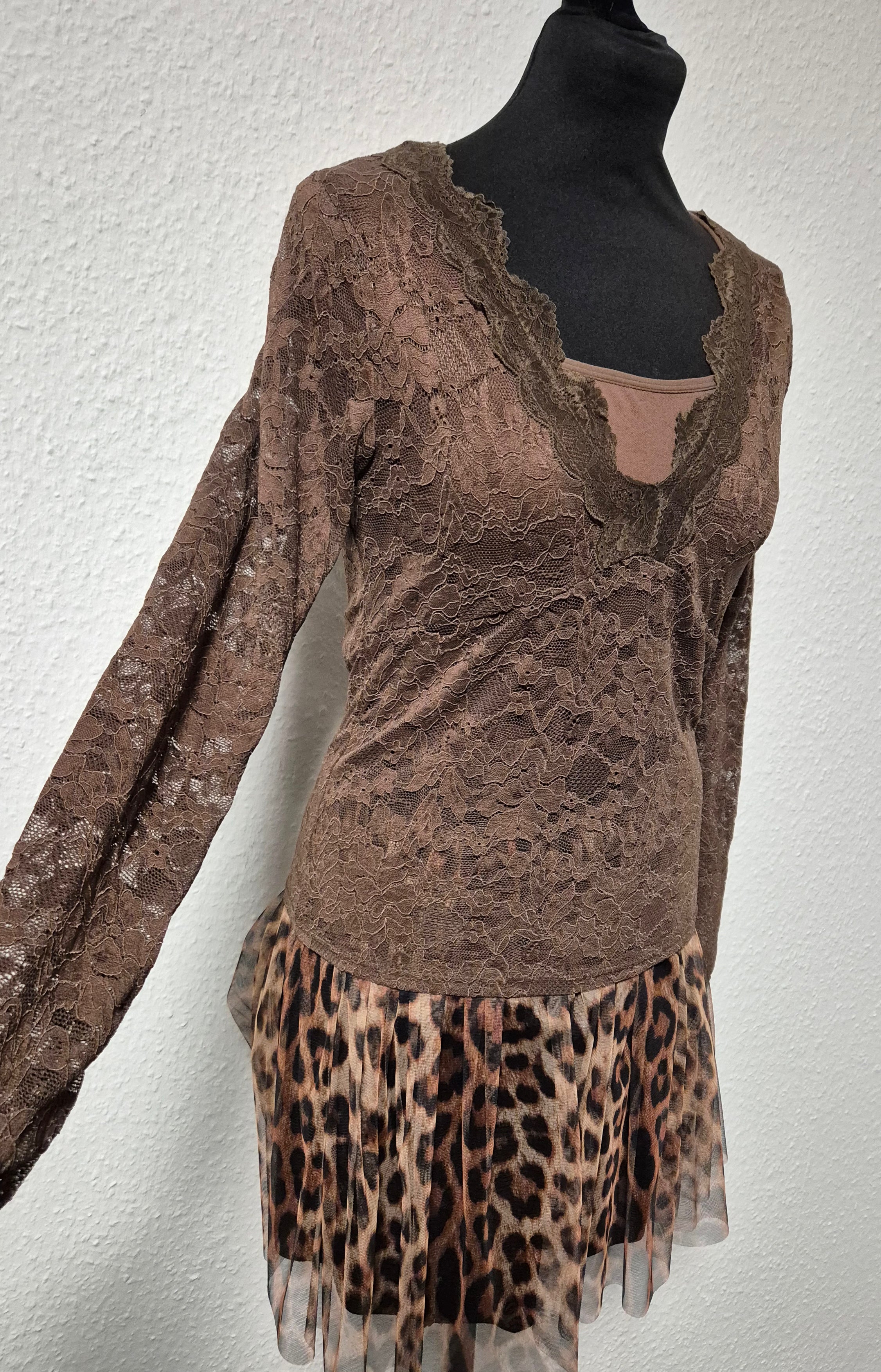 Trend Spitzen Oberteil Tunika M/L 38 40 42 Schoko Schwarz