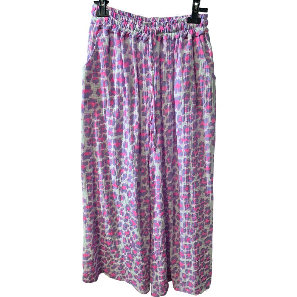 Italy Mode Premium Musselin Leo-Style Hose Weites Bein 38-44 Sommer Hosen