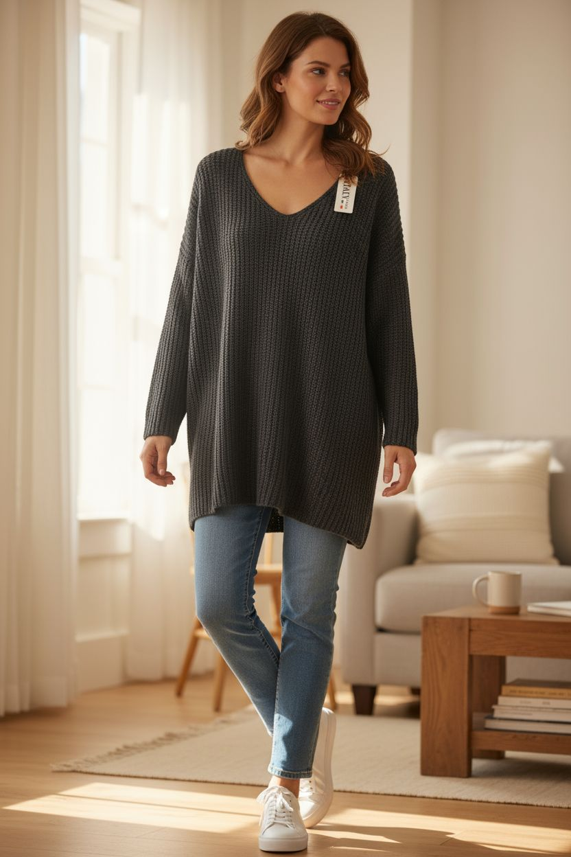 Italy Mode 🇮🇹 Oversize Longpullover Strickpullover Mini-Strickkleid