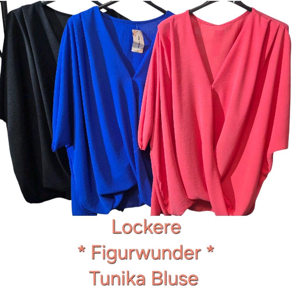 Italy Mode Figurschmeichler Tunika Bluse Twist Effekt kaschierend Gr. 46-50 Stilvoller Look Lockerer Schnitt Elegant