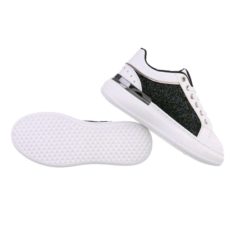 Mega Stylische Low Sneaker Schuhe Gr. 38 Schwarz Glitzer High Premium Qualität Kunstleder Bequem & Langlebig