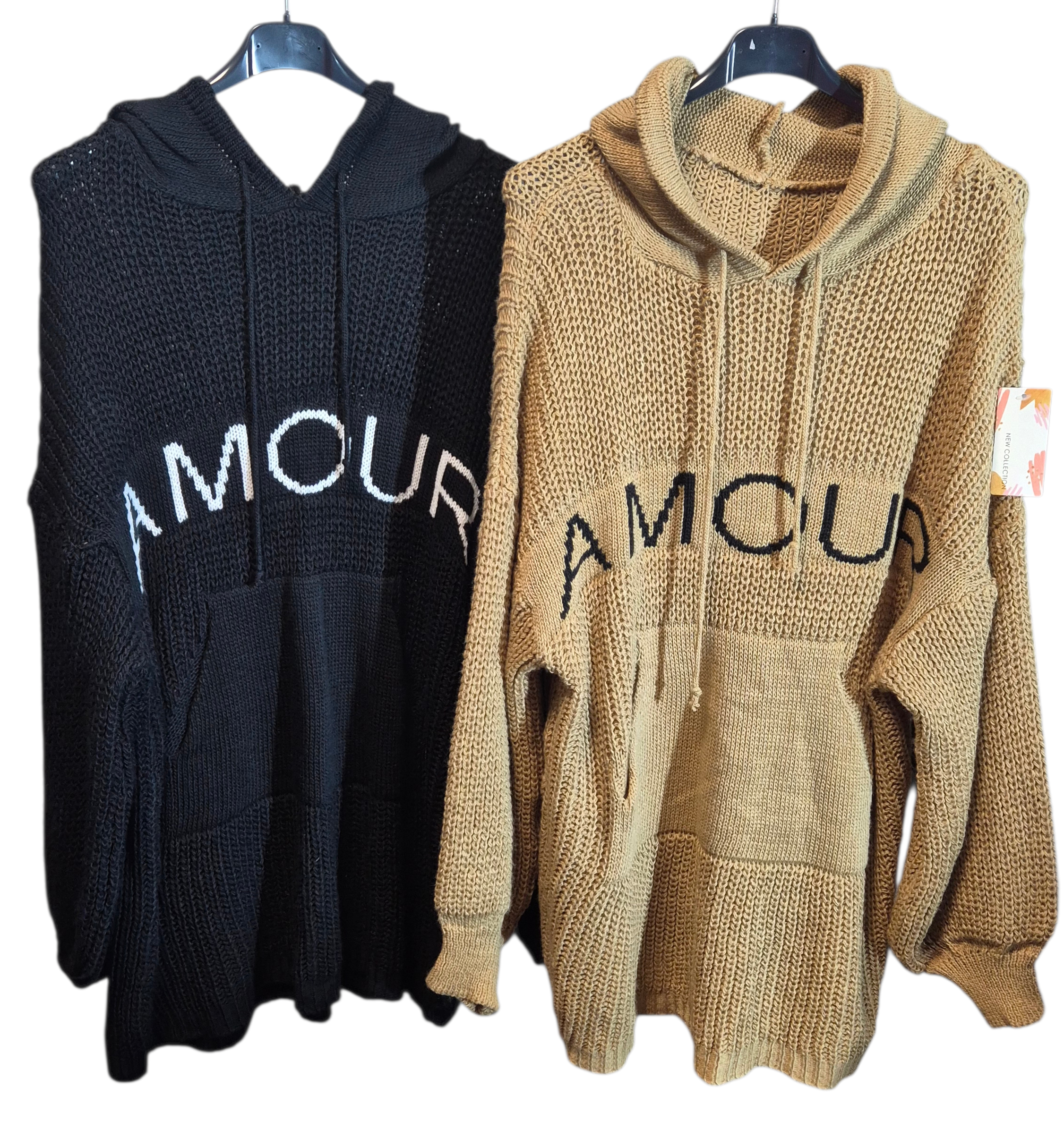 Amour Oversize lockerer Longpullover Hoodie-Style Onesize ab Gr. 40 bis 48