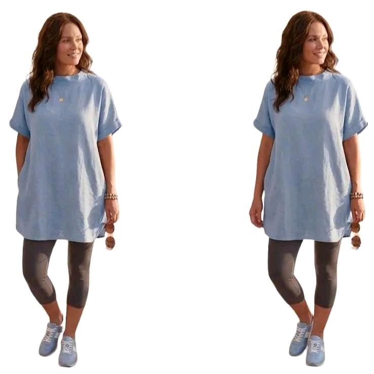Italy Mode Silhoutte Longshirt Kleid Onesize 40-44 in vielen Farben Edgy-Touch seitliche Taschen Bügelfrei Kofferstoff