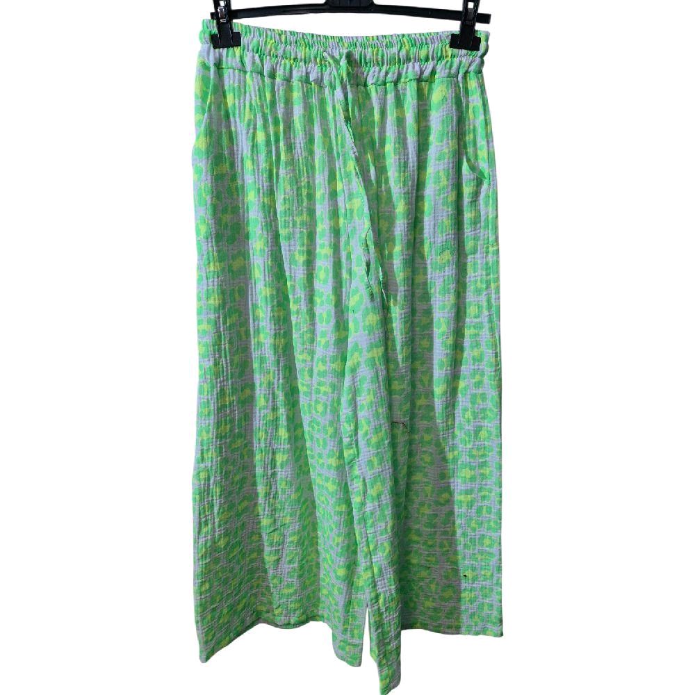Italy Mode Premium Musselin Leo-Style Hose Weites Bein 38-44 Sommer Hosen