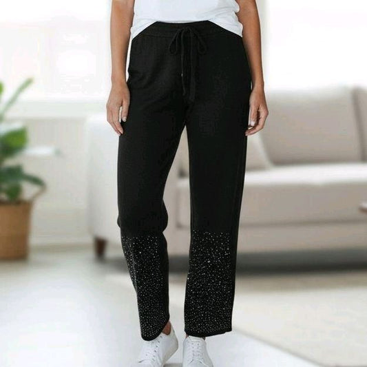 Trendige Feinstrick Hose mit Strasssteinen Blogger Style weiche Qualität Neue Kollektion 2026 Straight Leg in 2 Farben M/L oder XL/2XL